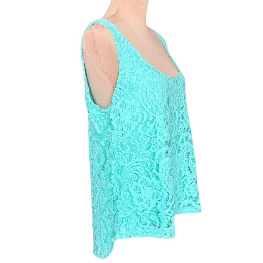 NWT Tart Collections Floral Lace Tank Top Sz.L Mint Green Scoop Neck Fairy - Picture 2 of 11